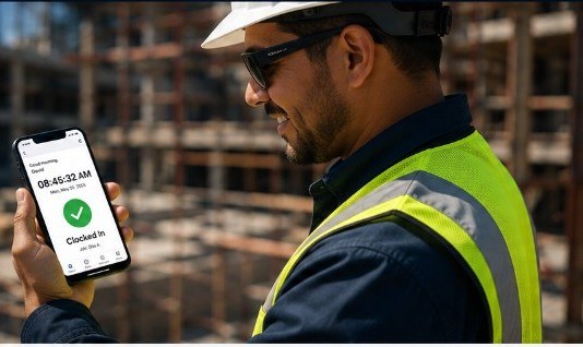 Field worker clocking in from a phone