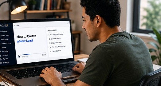 Professional watching a ROJAX tutorial on how to create a new lead